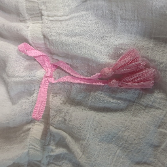 Tommy Bahama Girls Medium 7/8 Beach Cover Up Top White Pink Tassels - Picture 11 of 12